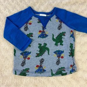 Hanna Andersson Dinosaur Shirt Size 12-18 Months Blue Gray Volcano